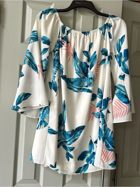 Buddy Love Dresses & Skirts - Buddy Love Mini Dress Womens S  Bell Sleeve Off Shoulder turquoise Printed Boho